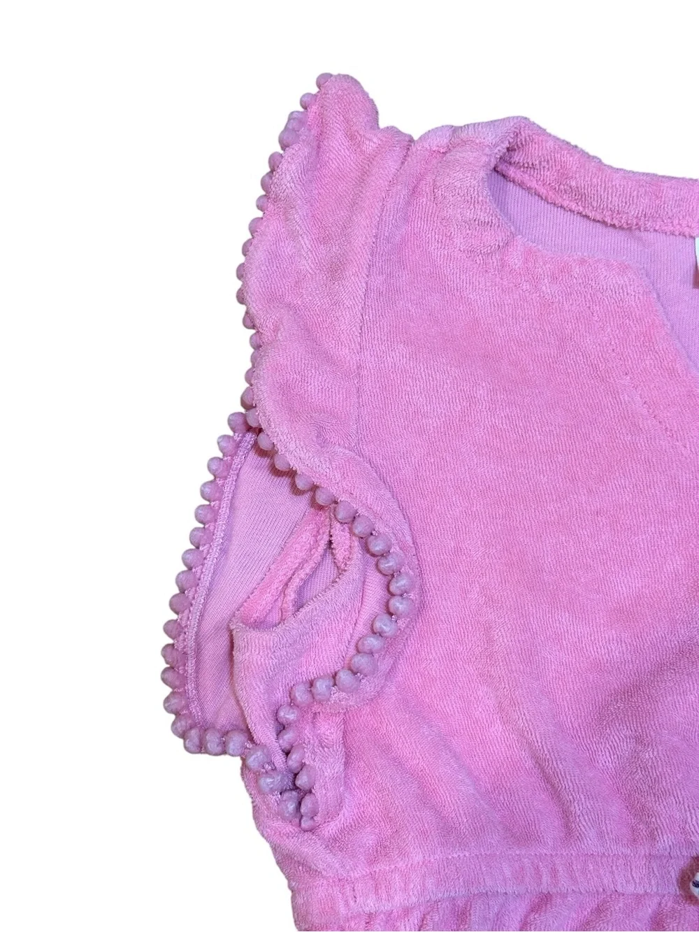 Gymboree Girls Terry Swimsuit Coverup Ruffled Sleeves Pom Pom Trim Pink Size S